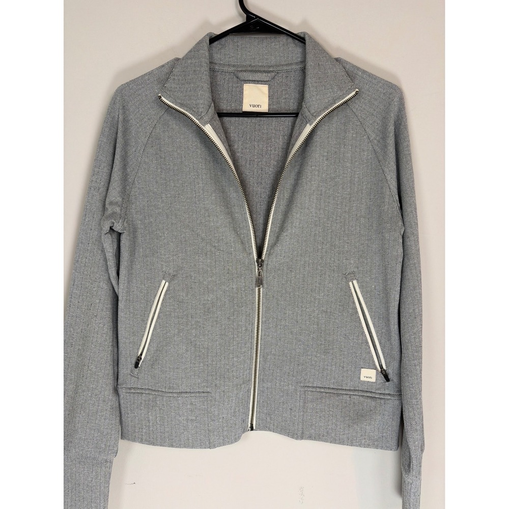 Vuori Women Herringbone Full Zip Jacket Gray White Mock Neck XS